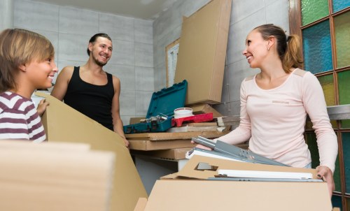 Office relocation planning with business boxes and equipment in Putney